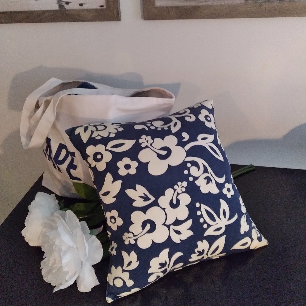 Custom Made by Etsy, Hilfiger Material Navy and White Coastal Beachy Pillow